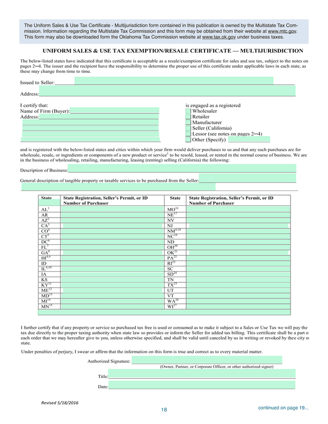 Uniform Sales  Use Tax ExemptionResale Certificate  Multijurisdiction screenshot