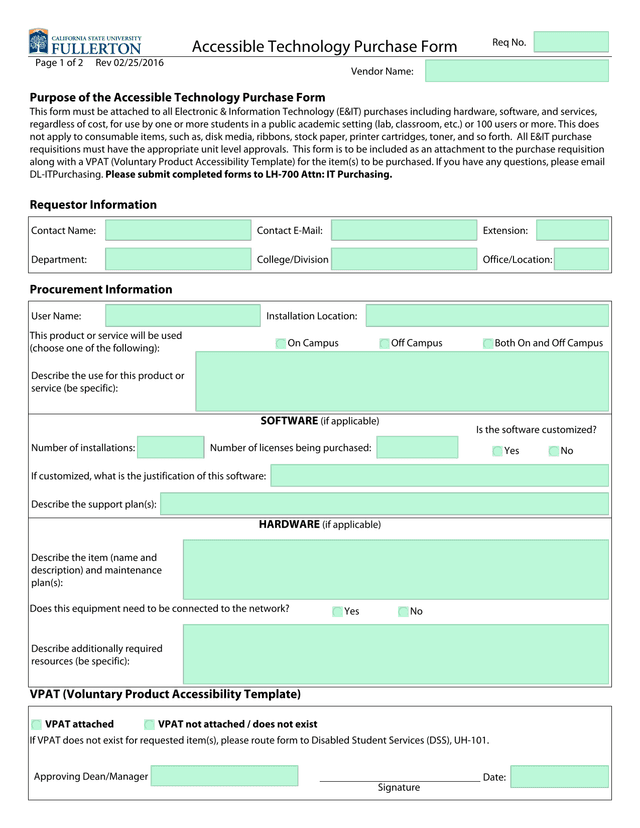 Accessible Technology Purchase Form screenshot