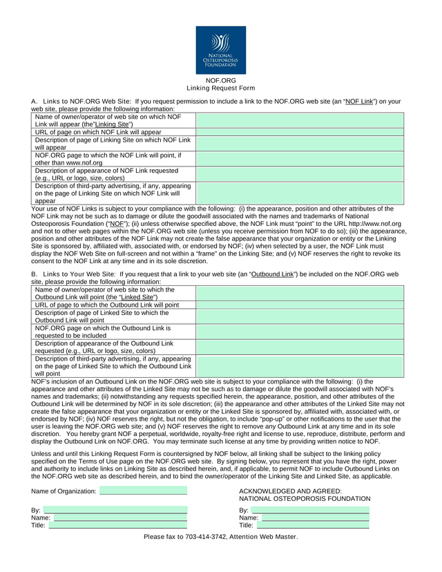 NOF.ORG Linking Request Form screenshot