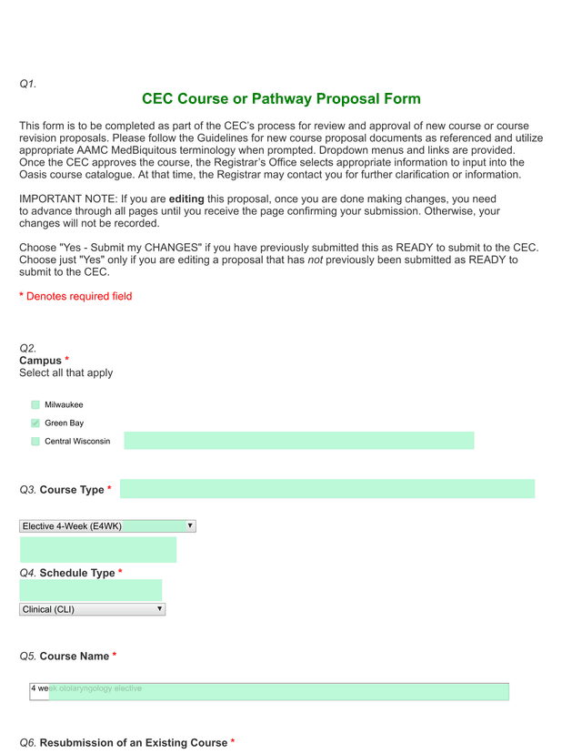 CEC Course Or Pathway Proposal Form screenshot