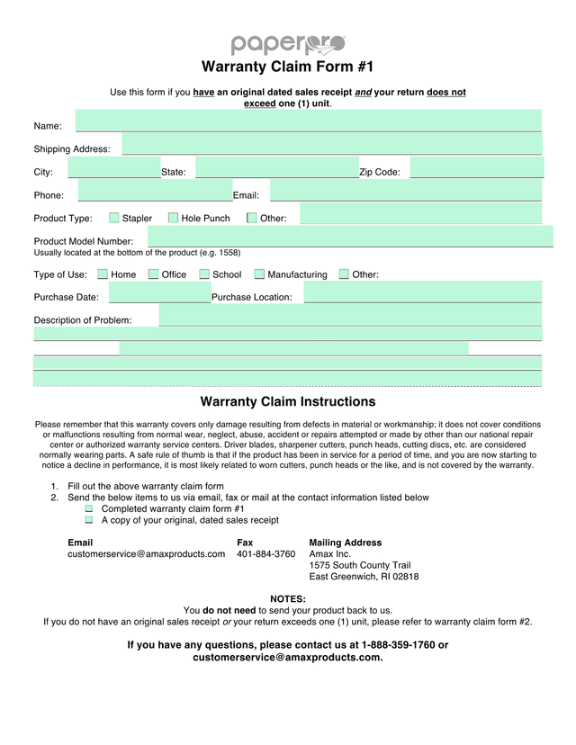 Warranty Claim Form 1 screenshot