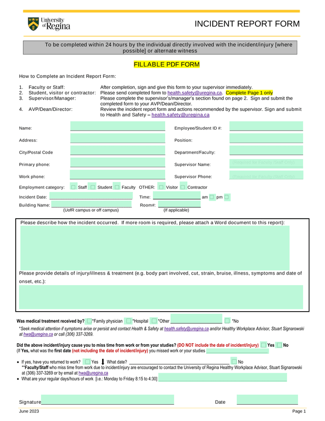 Incident Report Form screenshot