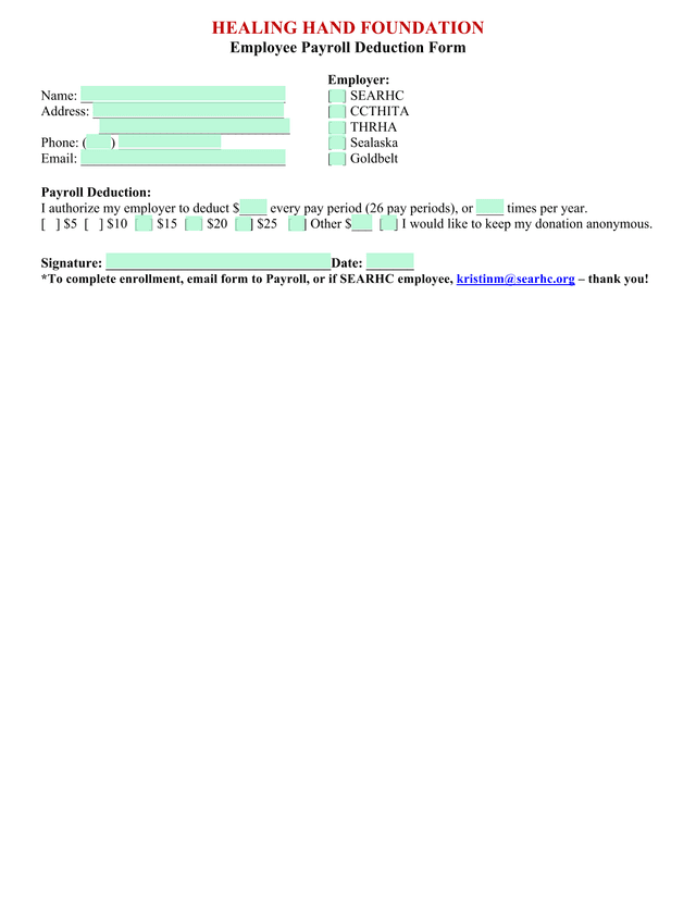 Employee Payroll Deduction Form screenshot