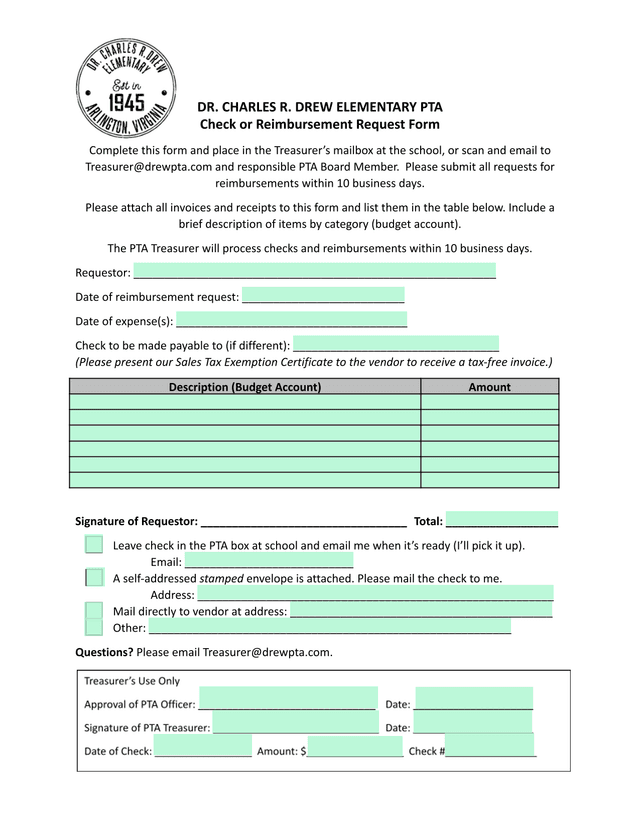 Check Or Reimbursement Request Form screenshot