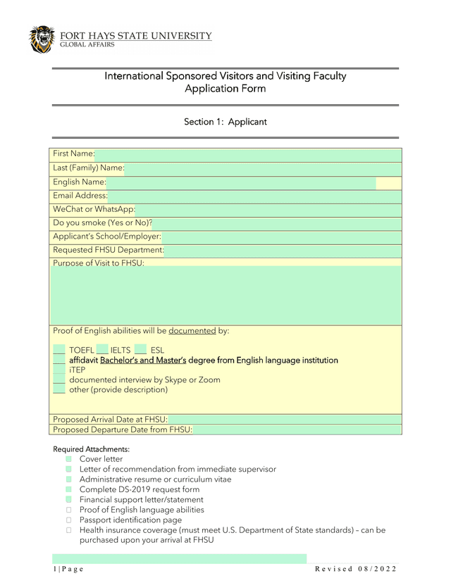 International Sponsored Visitors And Visiting Faculty Application Form screenshot