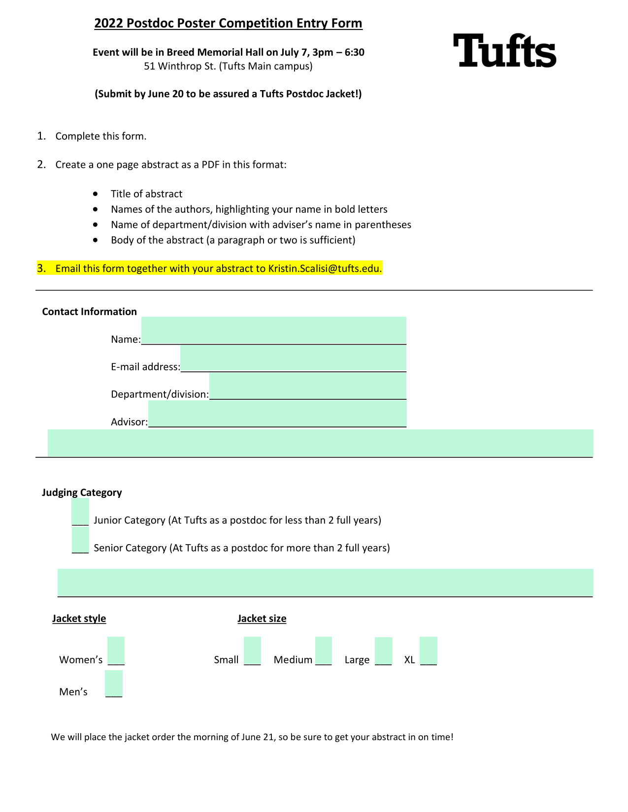 2022 Postdoc Poster Competition Entry Form screenshot
