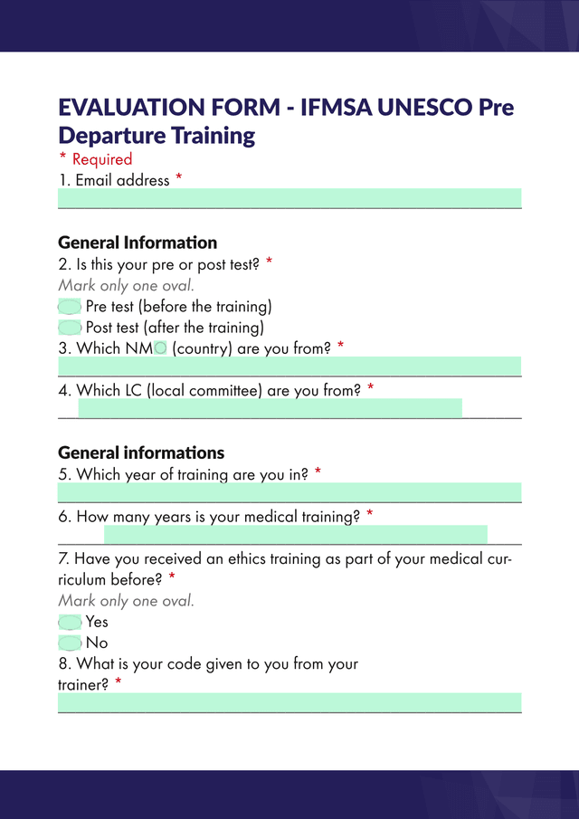 EVALUATION FORM   IFMSA UNESCO Pre Departure Training screenshot