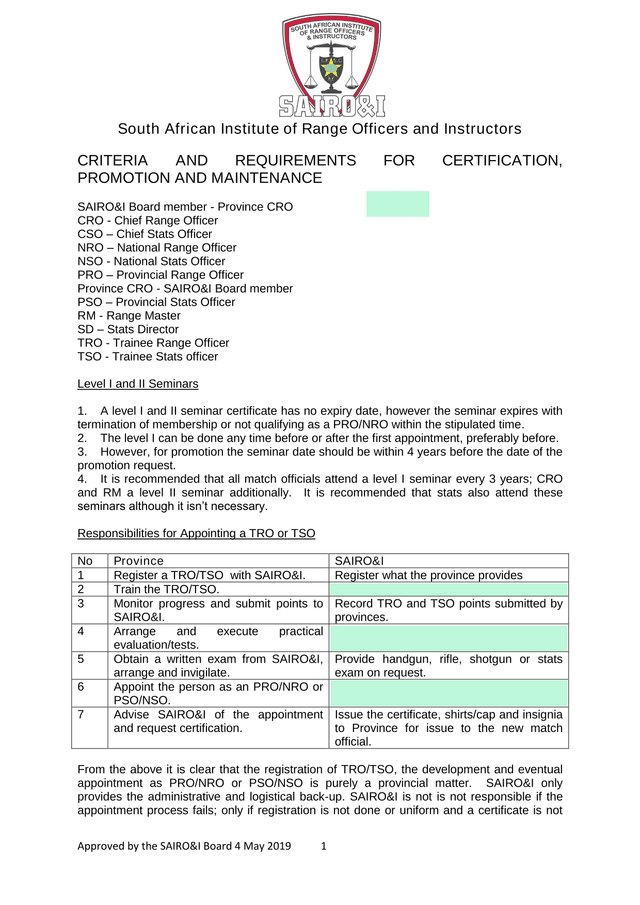 Criteria And Requirements For Certification, Promotion And Maintenance screenshot