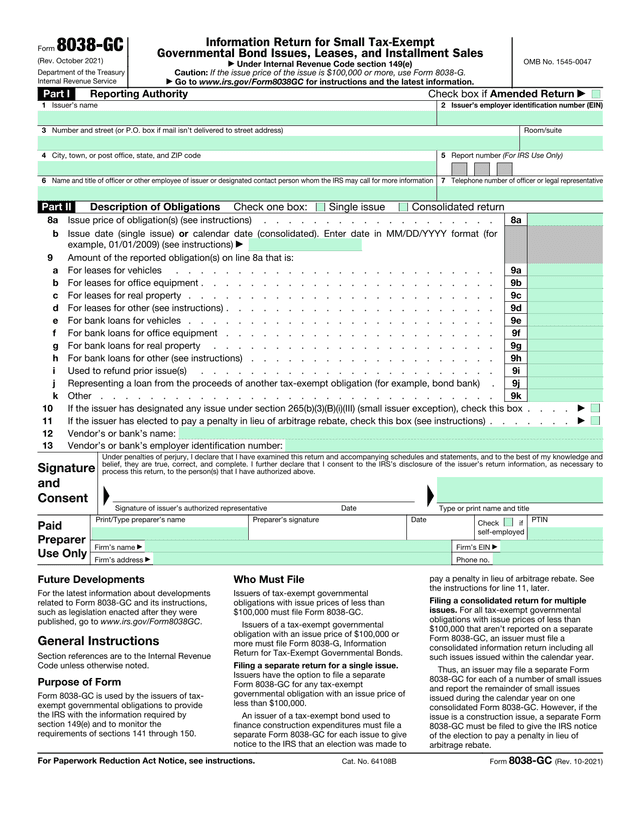 Form 8038 GC screenshot