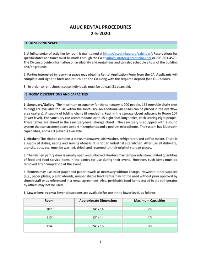 AUUC Rental Procedures screenshot