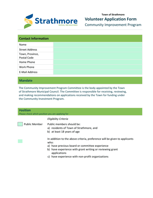 Volunteer Application Form screenshot