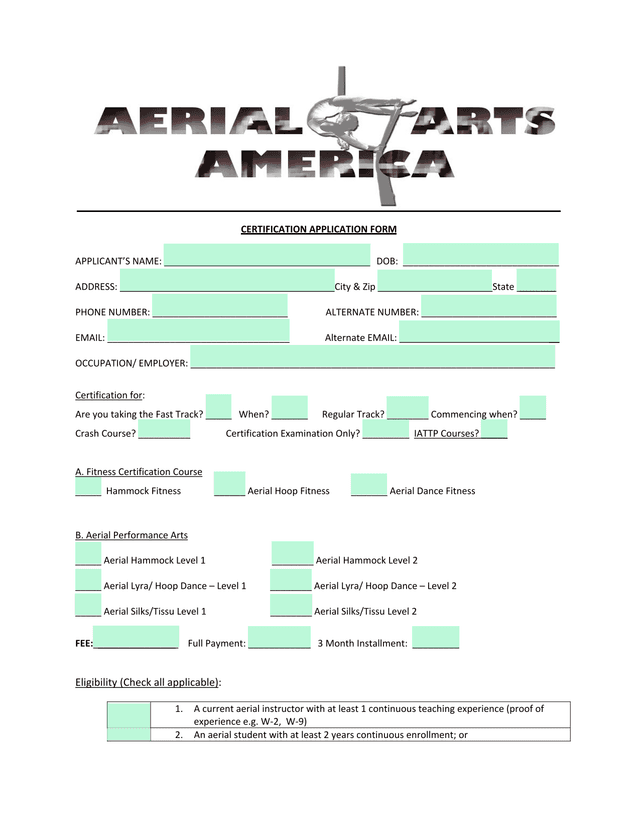 Certification Application Form screenshot