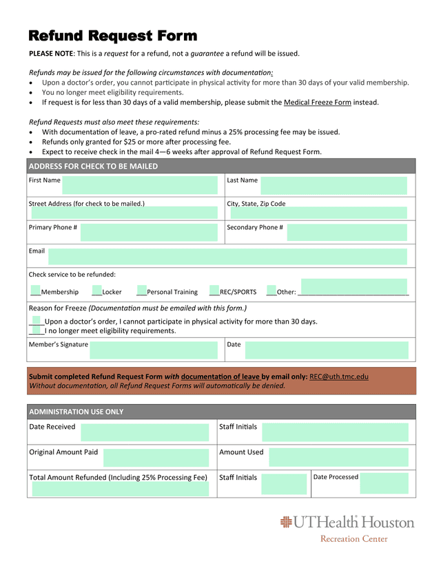 Refund Request Form screenshot