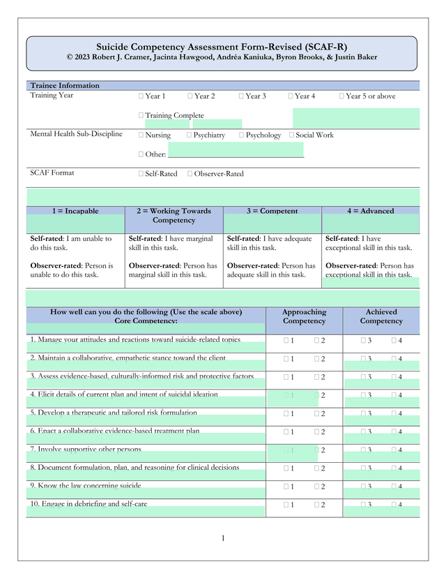 Suicide Care Assessment Form (SCAF) screenshot