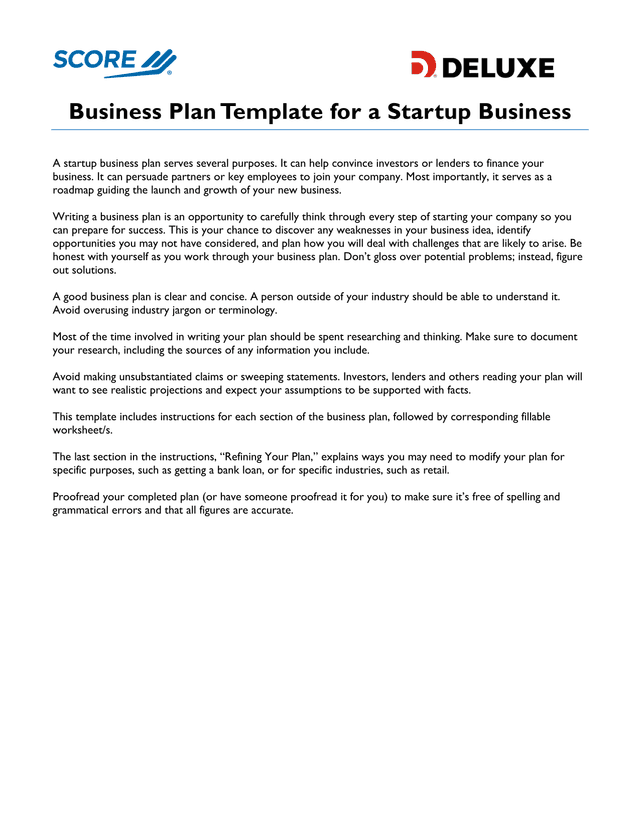 Business Plan Template For A Startup Business screenshot
