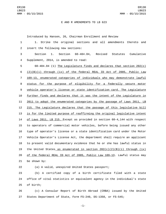 E And R Amendments To LB 623 screenshot