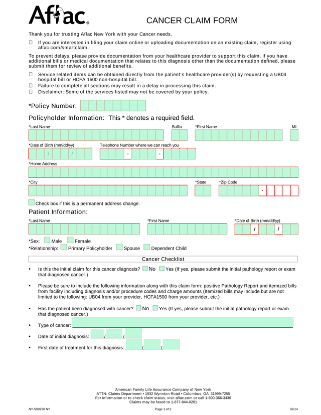 Cancer Claim Form screenshot