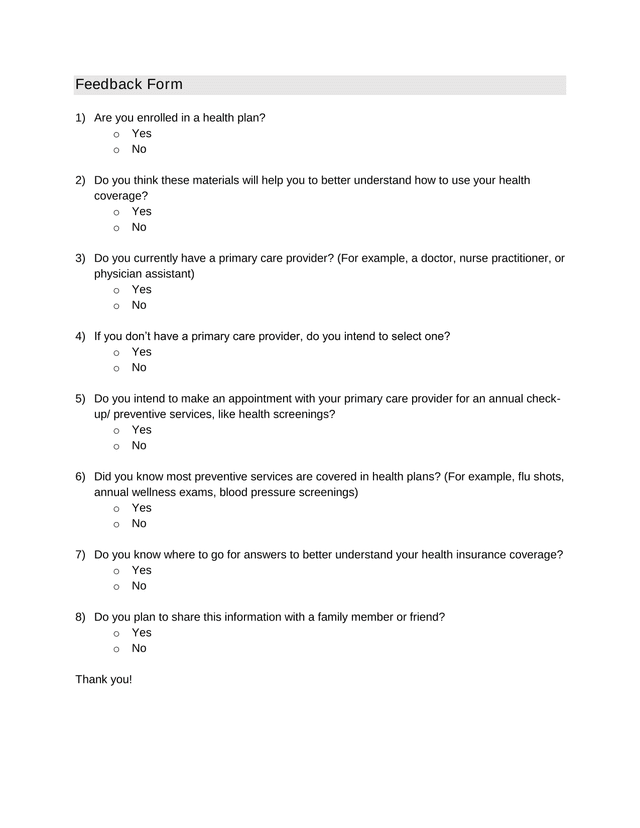 Feedback Form screenshot