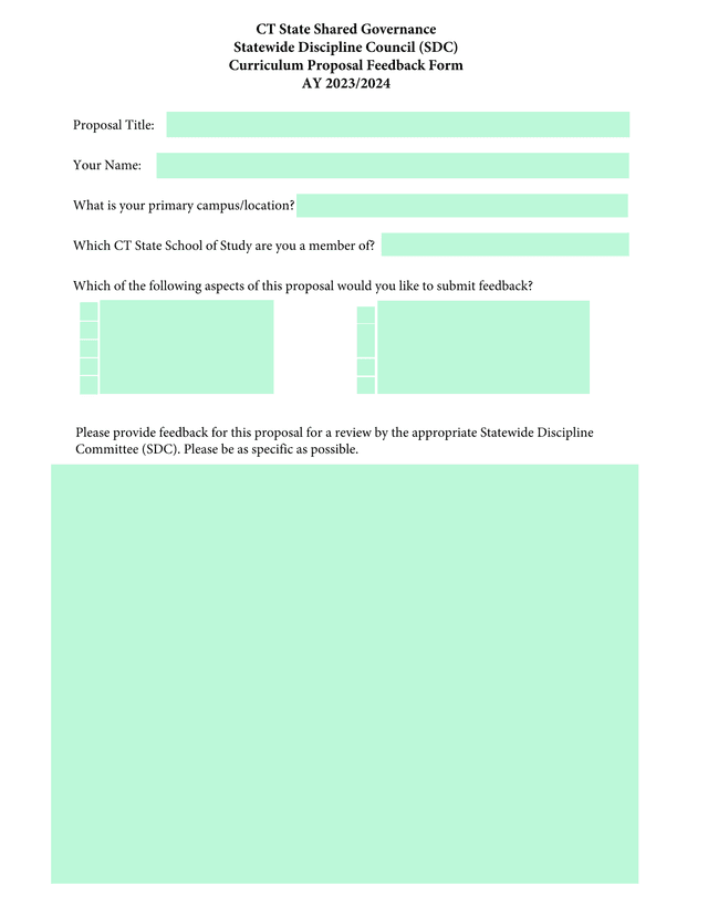 CT State Shared Governance Statewide Discipline Council (SDC) Curriculum Proposal Feedback Form screenshot