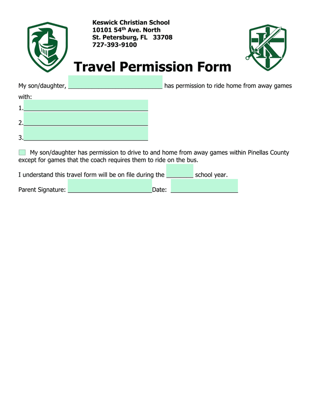 Travel Permission Form screenshot