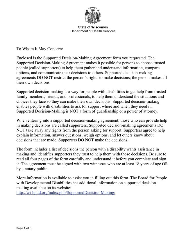 Supported Decision Making Agreement screenshot