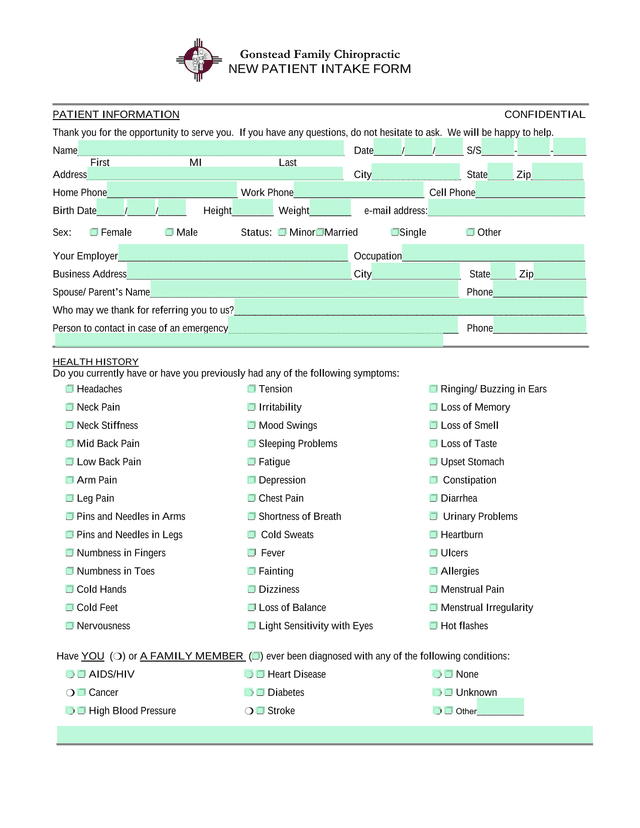 New Patient Intake Form screenshot