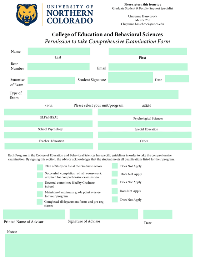 Permission To Take Comprehensive Examination Form screenshot