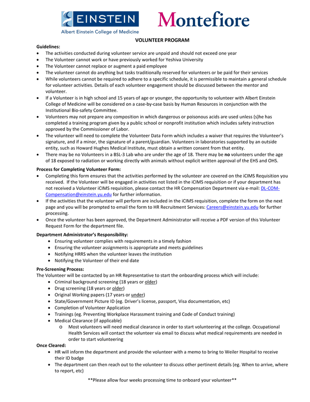 Volunteer Program Guidelines screenshot