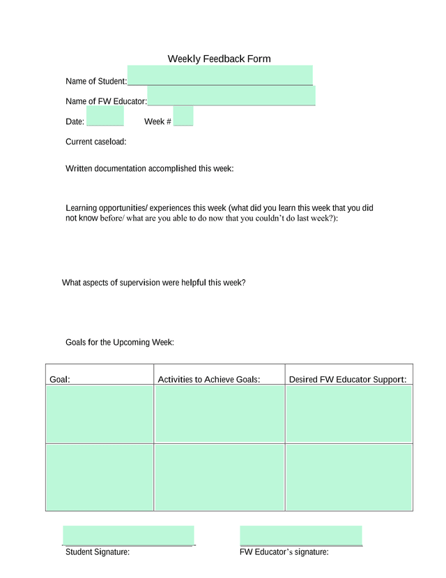 Weekly Feedback Form screenshot
