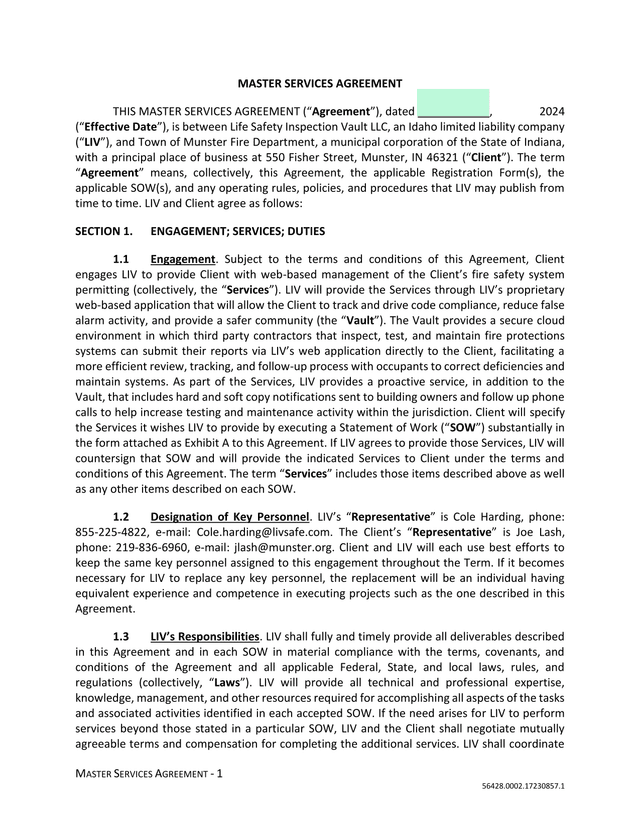 MASTER SERVICES AGREEMENT screenshot