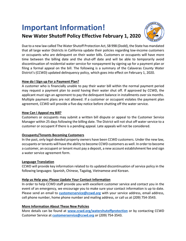 New Water Shutoff Policy screenshot