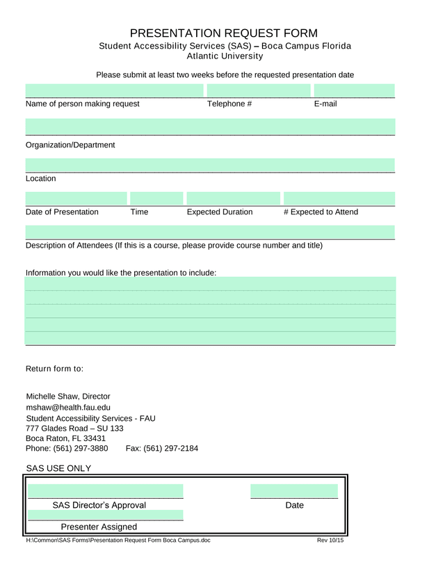 Presentation Request Form screenshot