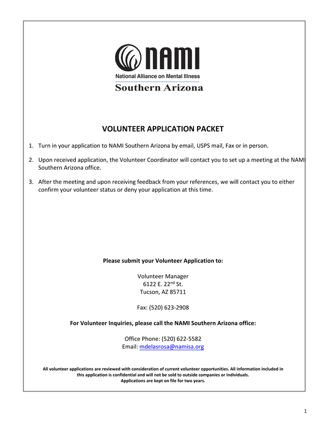 Volunteer Application Packet screenshot