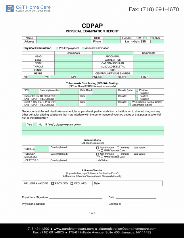 CDPAP Physical Examination Report screenshot