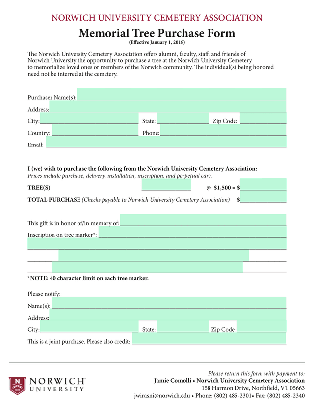 Memorial Tree Purchase Form screenshot