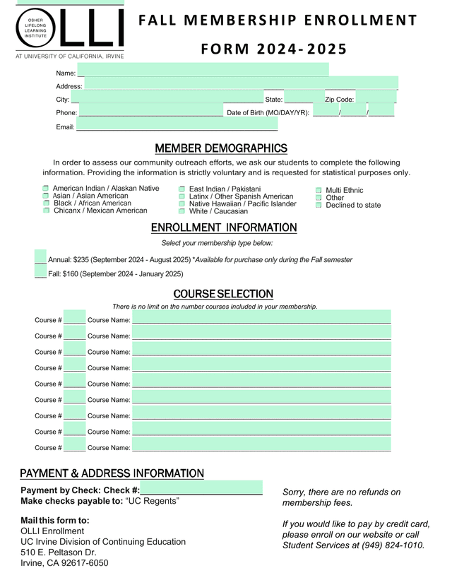 FALL MEMBERSHIP ENROLLMENT FORM 2024  2025 screenshot