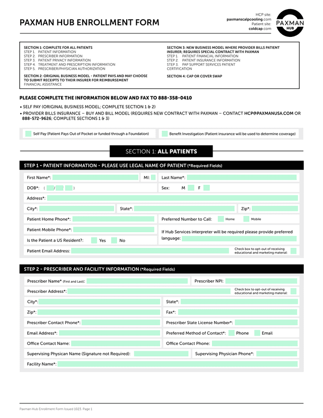Paxman Hub Enrollment Form screenshot