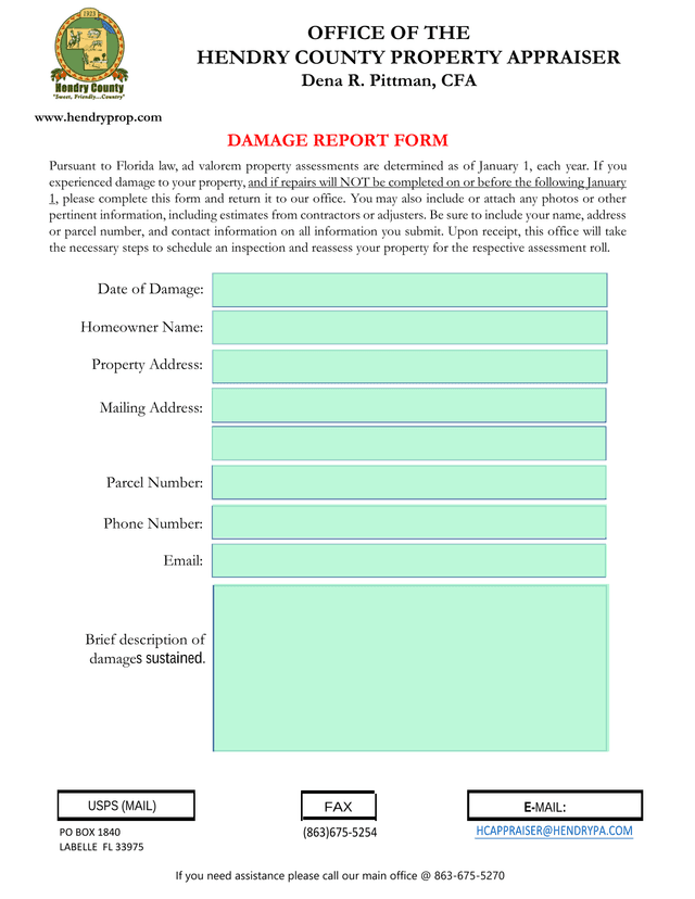 DAMAGE REPORT FORM screenshot