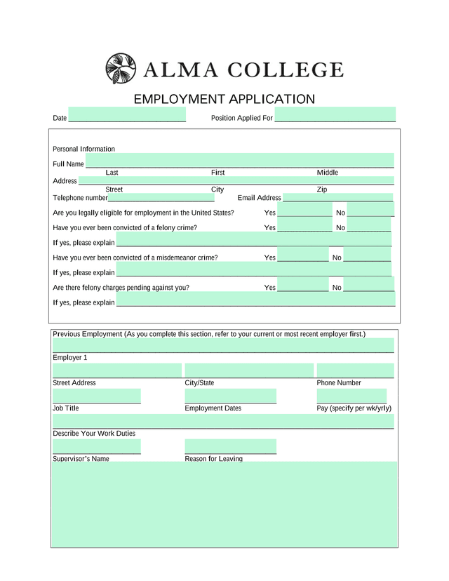 EMPLOYMENT APPLICATION screenshot