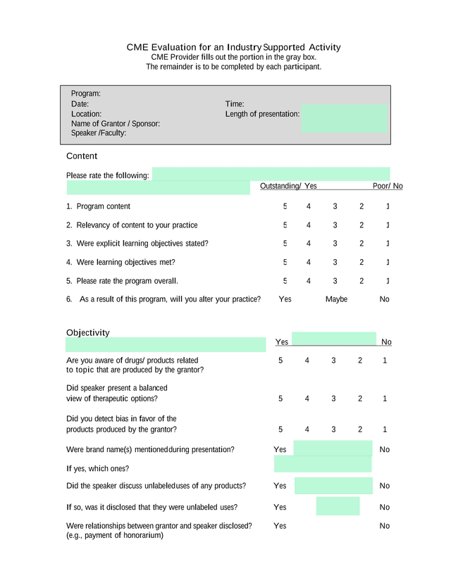 CME Evaluation For An Industry Supported Activity screenshot