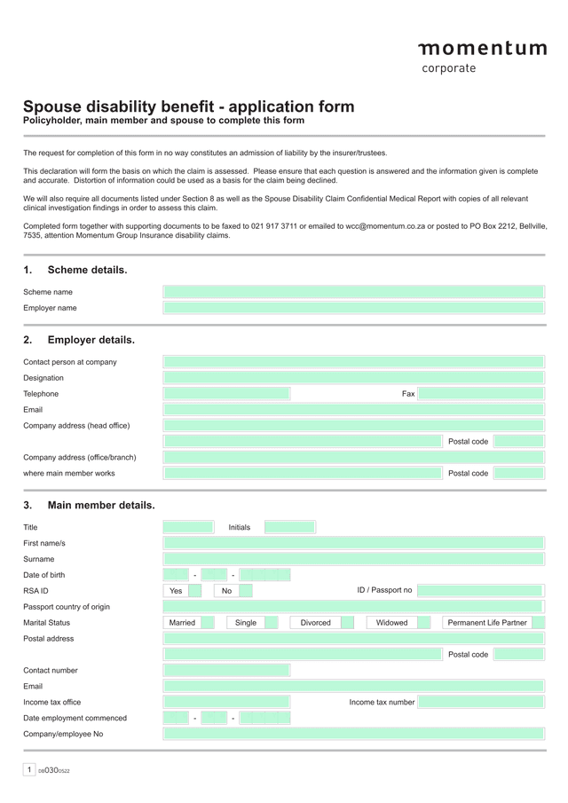 Spouse Disability Benefit   Application Form screenshot