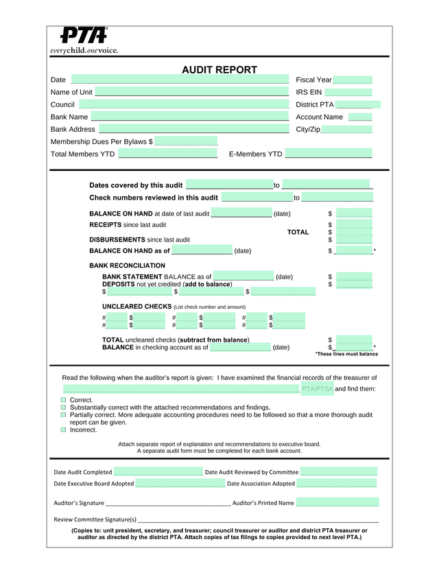 PTA Audit Report screenshot