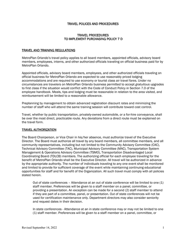 TRAVEL POLICES AND PROCEDURES screenshot