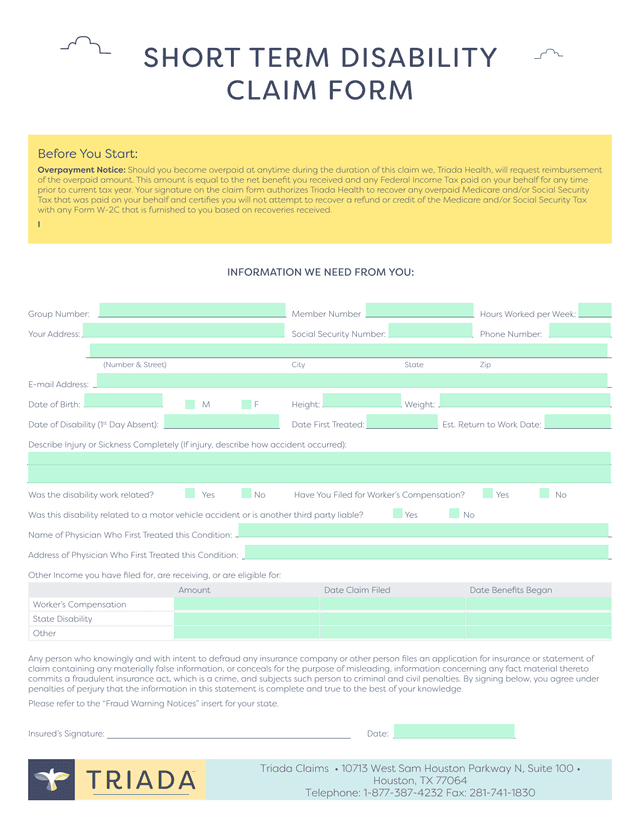 Short Term Disability Claim Form screenshot