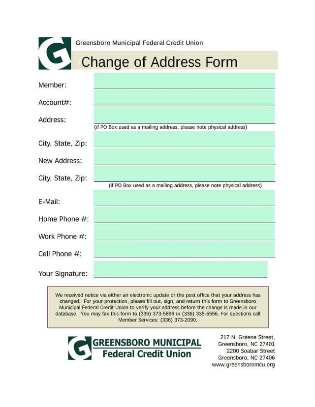 Change Of Address Form screenshot