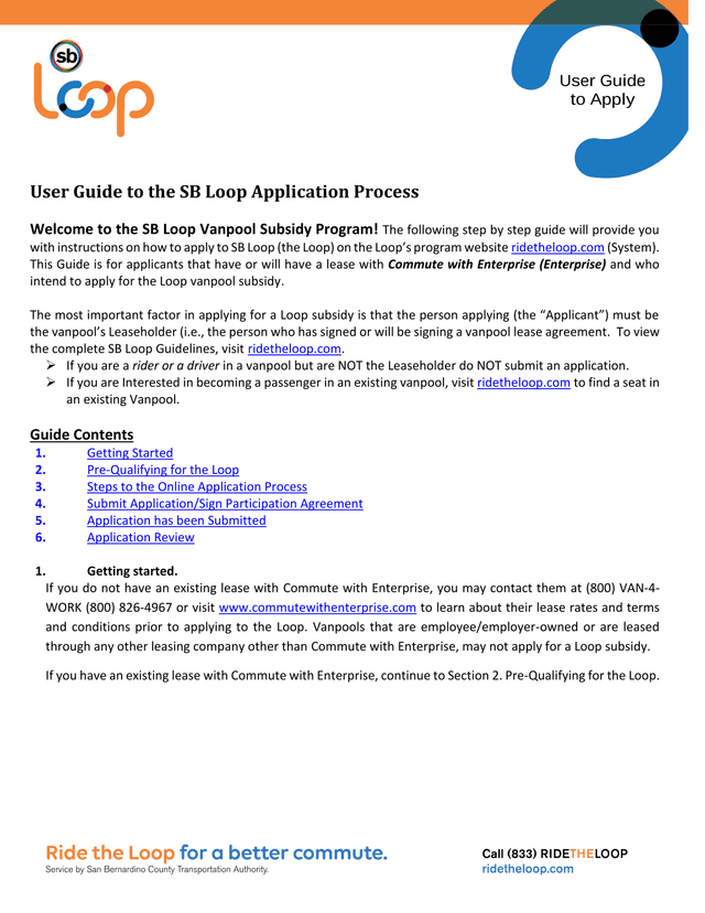 User Guide To Apply   SB Loop Vanpool Subsidy Program screenshot