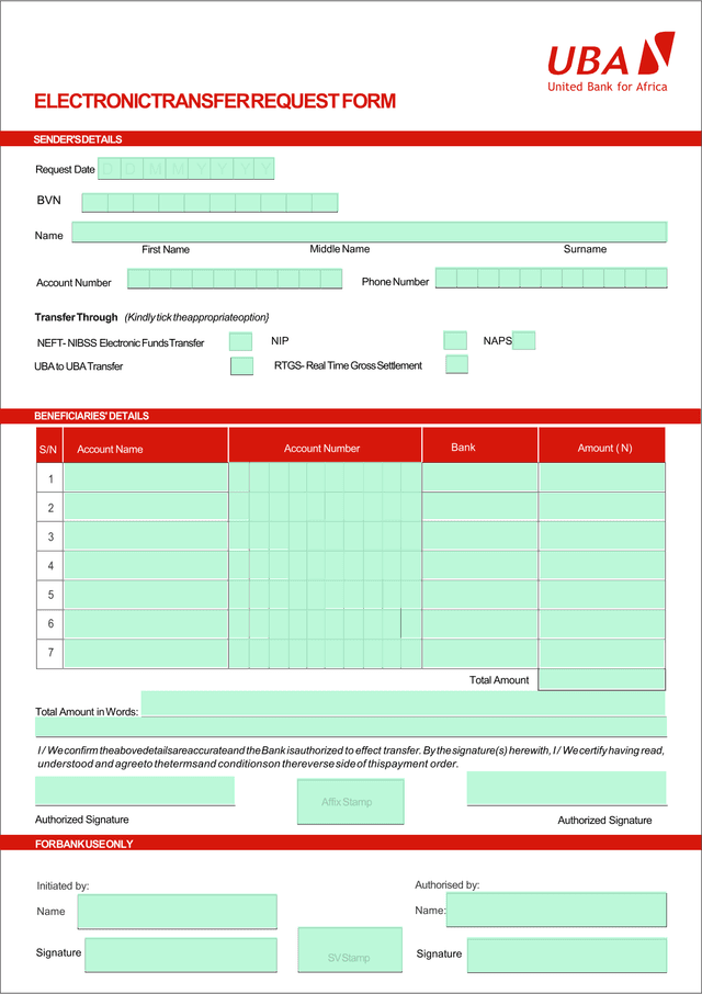 Electronic Transfer Request Form screenshot