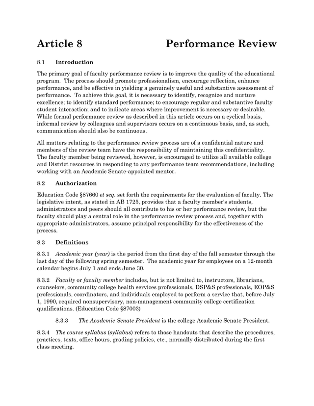 Article 8 Performance Review screenshot