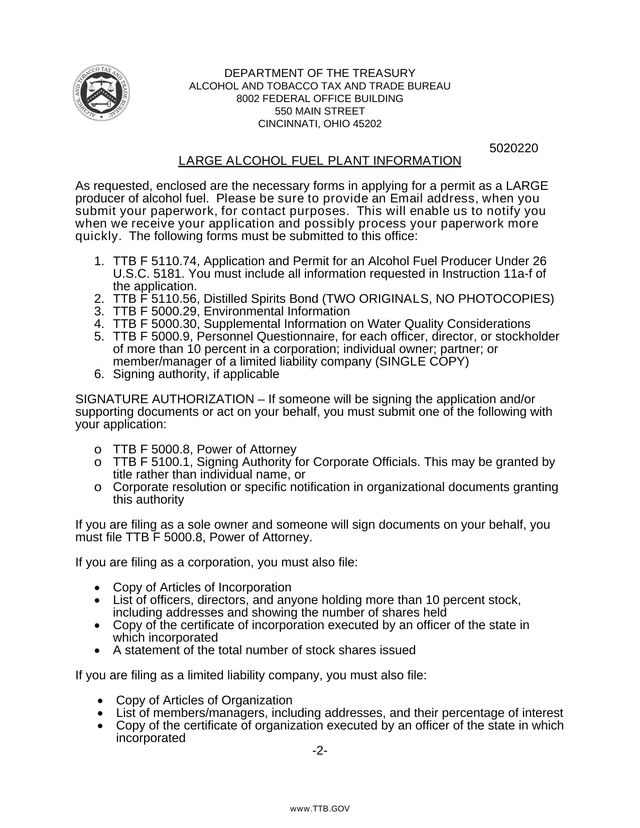 Large Alcohol Fuel Plant Information screenshot