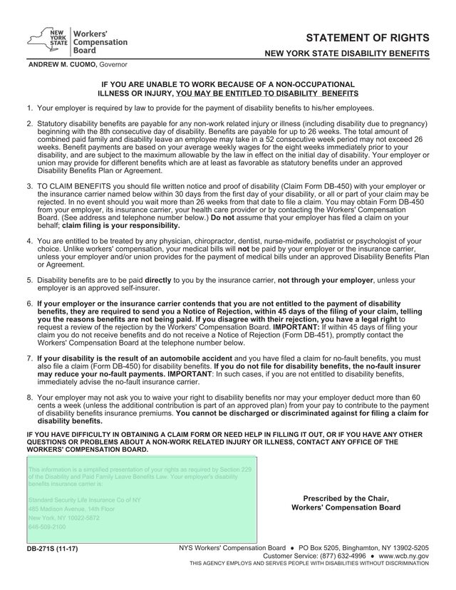 New York State Disability Benefits Rights Statement screenshot